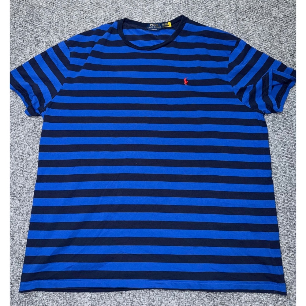 Polo Ralph Lauren Striped Cotton Tee Blue and Navy Classic Fit XXL - Picture 1 of 8